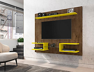 Manhattan Comfort Plaza 64.25 Floating Entertainment Center in Brown/Yellow, Brown/Yellow, rollover