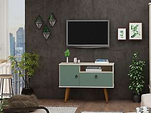 Manhattan Comfort Tribeca 35.43 TV Stand in Off White and Green Mint, Off White/Green, rollover