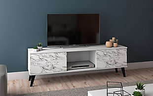 Manhattan Comfort Doyers 53.15 TV Stand in White and Marble Stamp, Marble, rollover