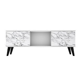 Manhattan Comfort Doyers 53.15 TV Stand in White and Marble Stamp, Marble, large