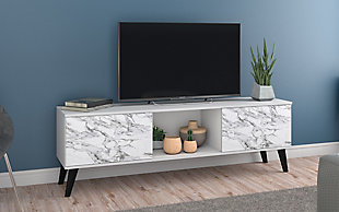 Manhattan Comfort Doyers 62.20 TV Stand in White and Marble Stamp, White/Marble, rollover