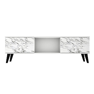 Manhattan Comfort Doyers 62.20 TV Stand in White and Marble Stamp, White/Marble, large