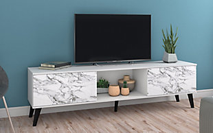 Manhattan Comfort Doyers 70.87 TV Stand in White and Marble Stamp, White/Marble, rollover