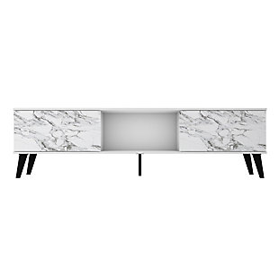 Manhattan Comfort Doyers 70.87 TV Stand in White and Marble Stamp, White/Marble, large