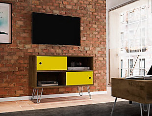 Manhattan Comfort Baxter 35.43" TV Stand in Rustic Brown and Yellow, Brown/Yellow, rollover