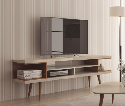 Manhattan Comfort Utopia 70.47 TV Stand in Off White and Maple Cream, Off White/Maple, rollover