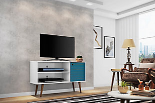 Manhattan Comfort Liberty TV Stand 42.52 in White and Aqua Blue, White/Blue, rollover