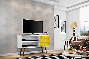 Manhattan Comfort Liberty TV Stand 42.52 in White and Yellow, White/Yellow, rollover