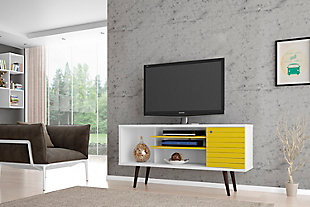Manhattan Comfort Liberty 53.14" TV Stand in White and Yellow, White/Yellow, rollover