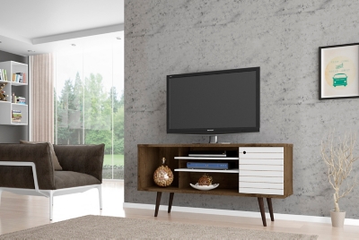 Manhattan Comfort Liberty 53.14" TV Stand in Rustic Brown and White, Rustic Brown/White, large