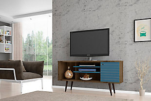 Manhattan Comfort Liberty 53.14" TV Stand in Rustic Brown and Aqua Blue, Brown/Blue, rollover