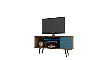 Manhattan Comfort Liberty 53.14" TV Stand in Rustic Brown and Aqua Blue, Brown/Blue, large