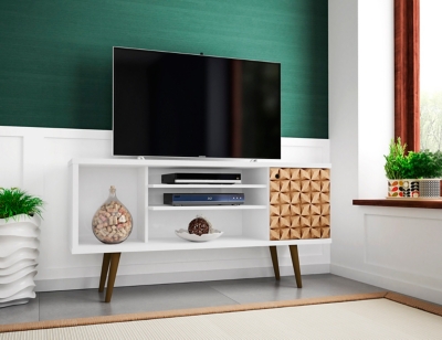 Manhattan Comfort Liberty TV Stand 53.14 in White and 3D Brown Prints, White/Brown, large