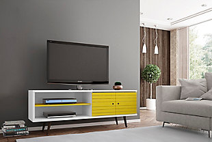 Manhattan Comfort Liberty 62.99" TV Stand in White and Yellow, White/Yellow, rollover