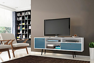 Manhattan Comfort Liberty 70.86" TV Stand in White and Aqua Blue, White/Blue, rollover