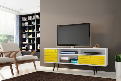 Manhattan Comfort Liberty 70.86" TV Stand in White and Yellow, White/Yellow, large