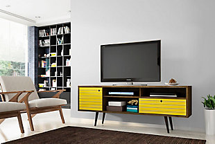 Manhattan Comfort Liberty 70.86" TV Stand in Rustic Brown and Yellow, Brown/Yellow, rollover
