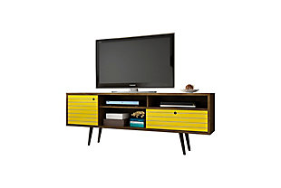 Manhattan Comfort Liberty 70.86" TV Stand in Rustic Brown and Yellow, Brown/Yellow, large