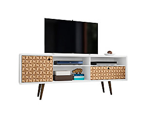 Manhattan Comfort Liberty 70.86" TV Stand in White and 3D Brown Prints, White/Brown, large