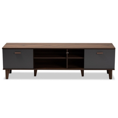 Moina Two-Tone Walnut Brown and Gray Finished Wood TV Stand, , large