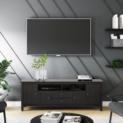 Simpli Home Warm Shaker Solid Wood 72" Wide Rustic TV Media Stand, Black, large