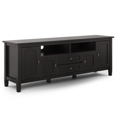 Simpli Home Warm Shaker Solid Wood 72" Wide Rustic TV Media Stand, Black, large