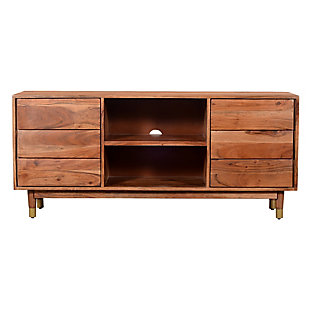 The Urban Port Handcrafted Wooden TV Console with Live Edge Shutter Door, , large
