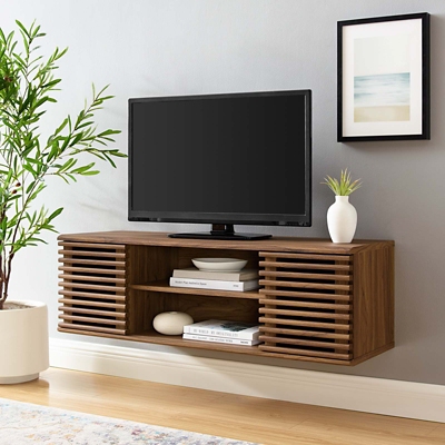 Modway Render Wall-Mount TV Stand, Walnut