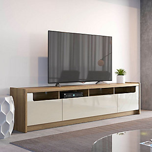 Munoz 87.12" TV Stand with 3 Compartments and Media Shelves, Off White, rollover