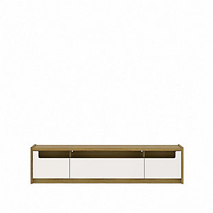 Munoz 87.12" TV Stand with 3 Compartments and Media Shelves, Off White, large