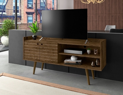 Bogart 3 Shelf TV Stand, Rustic Brown, rollover