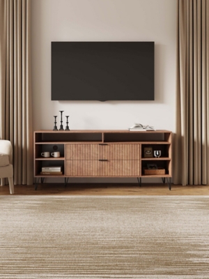 Manhattan Comfort DUMBO 63" TV Stand with 2 Drawers, Golden Brown, rollover