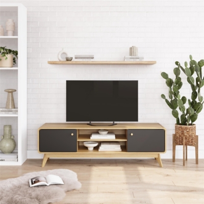 Ren Home Leva 55" TV Stand with Storage, Light Oak, rollover
