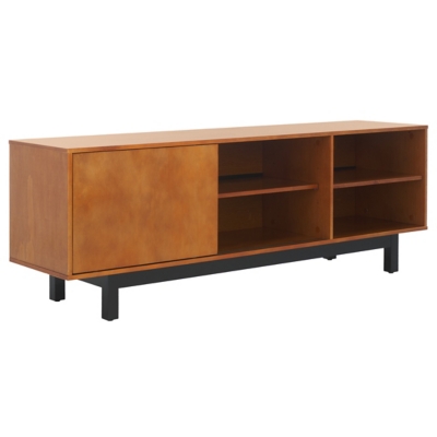 Mainebury 63" TV stand in warm wood finish with black metal legs