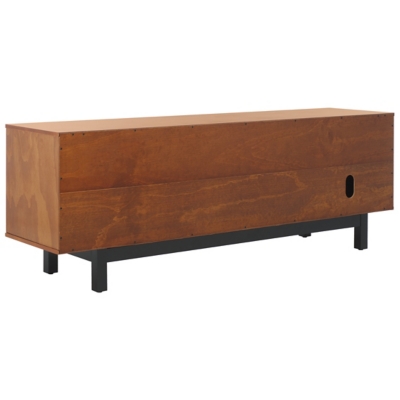 Front view of Mainebury 63" TV stand with two open shelves