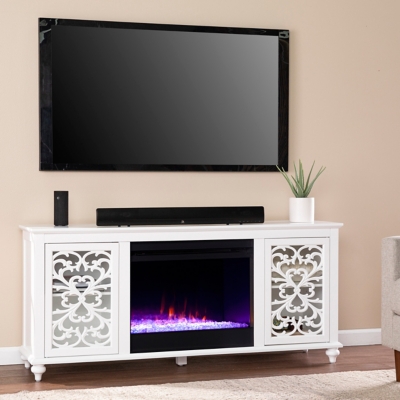 Southern Enterprises Furniture Lester 58 TV Stand with Color Changing Fireplace, White