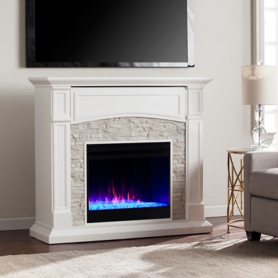 Southern Enterprises Furniture Brennax Color Changing Media Fireplace, Crisp White