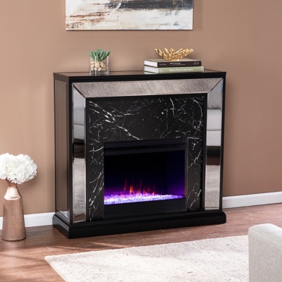 Southern Enterprises Furniture Phereson Color Changing Fireplace Mantel, Black/Antique Silver