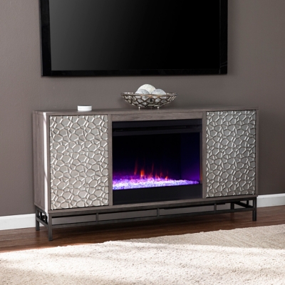 "Southern Enterprises Hamburg 54" TV Stand with Color Changing Fireplace", Gray
