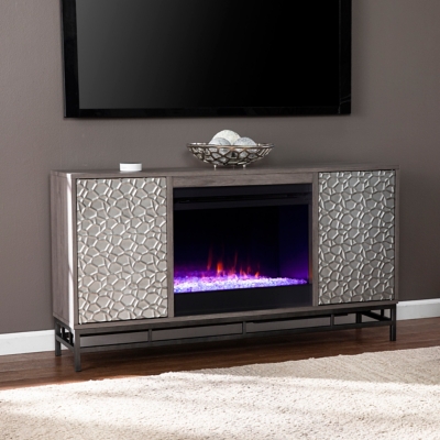 Southern Enterprises Furniture Hamburg 54 TV Stand with Color Changing Fireplace, Gray