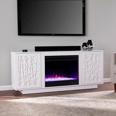 Southern Enterprises Gerrieh Color Changing Fireplace with Media Storage, White