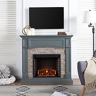 Southern Enterprises Brennax Electric Media Fireplace - Gray withWeathered Stacked Stone, , rollover