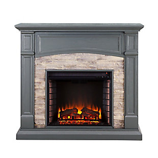 Southern Enterprises Brennax Electric Media Fireplace - Gray withWeathered Stacked Stone, , large
