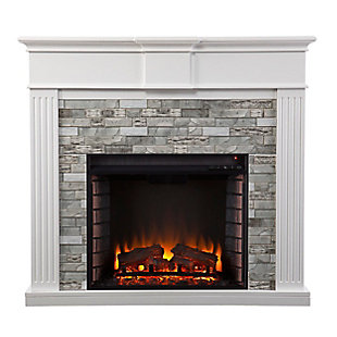 Southern Enterprises Ashlaurel Electric Fireplace with Faux Stone Surround, , large