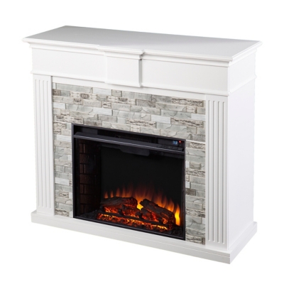 Southern Enterprises Ashlaurel Electric Fireplace with Faux Stone Surround  | Ashley