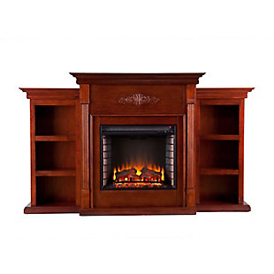 Southern Enterprises Harkdale Electric Fireplace with Bookcases - Classic Mahogany, , large