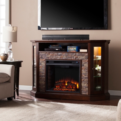 Southern Enterprises Harper Corner Convertible Electric Media Fireplace, Espresso, rollover