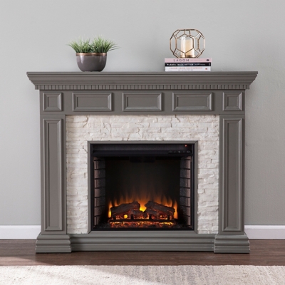 Southern Enterprises Furniture Horstena Electric Fireplace Mantel, Gray