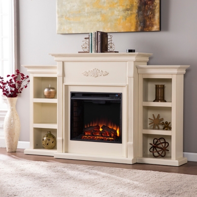 Beige tv deals stand with fireplace