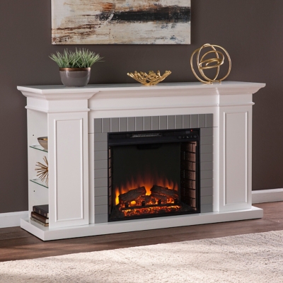 Southern Enterprises Furniture Cherise Bookcase Electric Fireplace, White/Gray